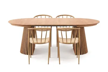 Peyra Forlengbart rundt 120-220 cm Eik med 4 Winston Spisestoler - Eik - Møbler - Bord - Spisegruppe