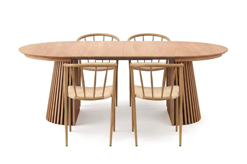 Peyra Forlengbart rundt 120-220 cm Eik med 4 Winston Spisestoler - Eik - Møbler - Bord - Spisegruppe