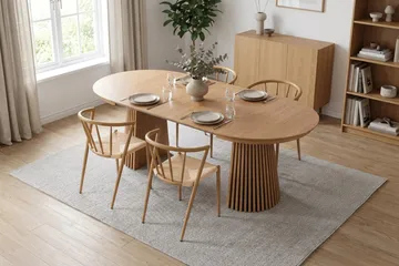 Peyra Forlengbart rundt 120-220 cm Eik med 4 Winston Spisestoler - Eik - Møbler - Bord - Spisegruppe