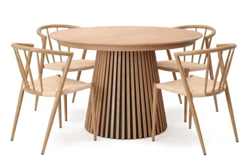 Peyra Forlengbart rundt 120-220 cm Eik med 4 Winston Spisestoler - Eik - Møbler - Bord - Spisegruppe