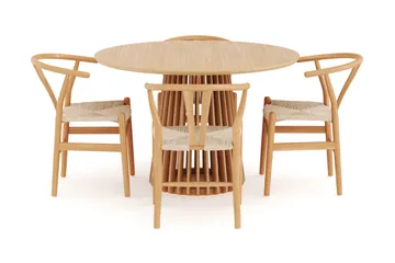 Peyra Matgruppe 120 cm Rund Eik med 4 Dastoori Spisestol - Natur - Møbler - Bord - Spisegruppe