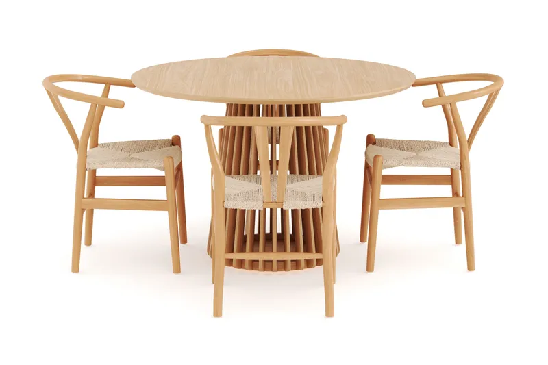 Peyra Matgruppe 120 cm Rund Eik med 4 Dastoori Spisestol - Natur - Møbler - Bord - Spisegruppe