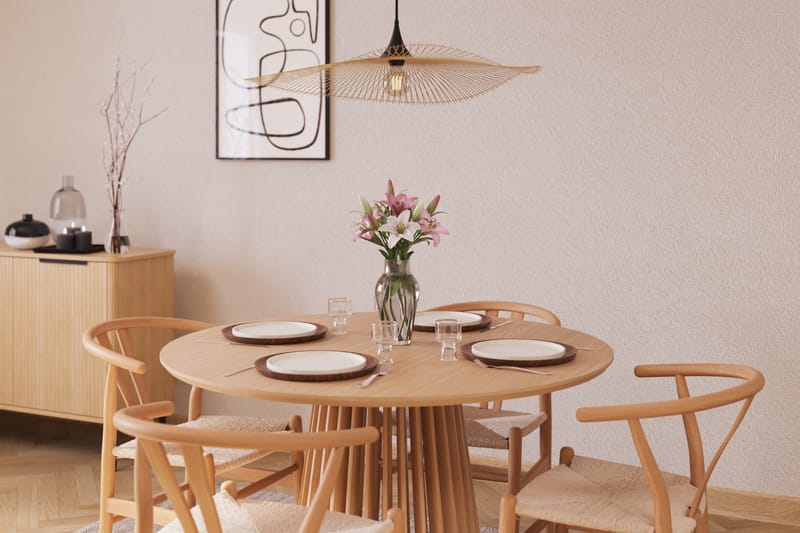 Peyra Matgruppe 120 cm Rund Eik med 4 Dastoori Spisestol - Natur - Møbler - Bord - Spisegruppe