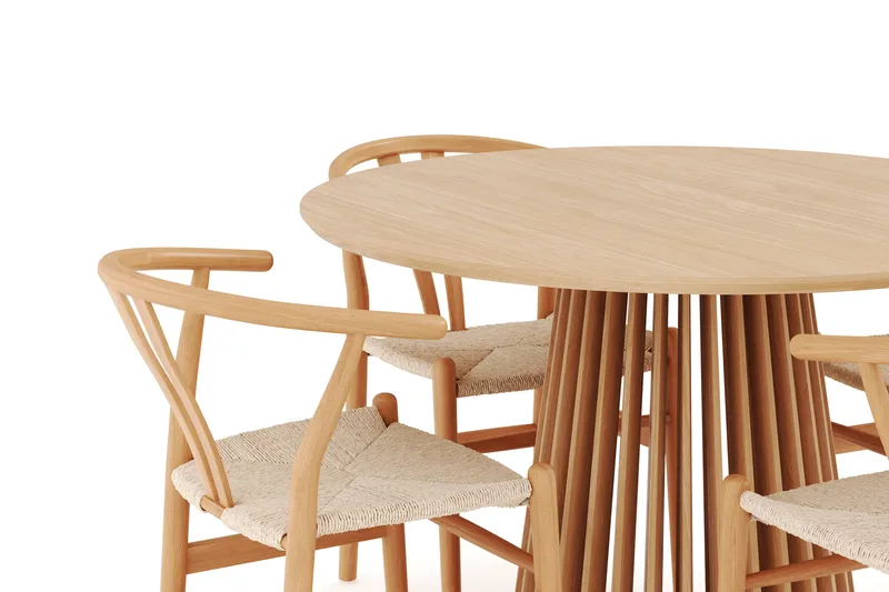 Peyra Matgruppe 120 cm Rund Eik med 4 Dastoori Spisestol - Natur - Møbler - Bord - Spisegruppe