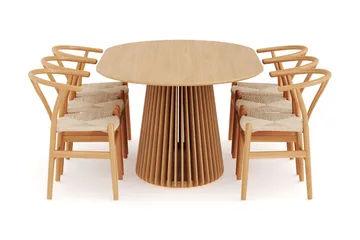 Peyra Matgruppe 200 cm Ovalt Eik med 6 Dastoori Spisestol - Natur - Møbler - Bord - Spisegruppe