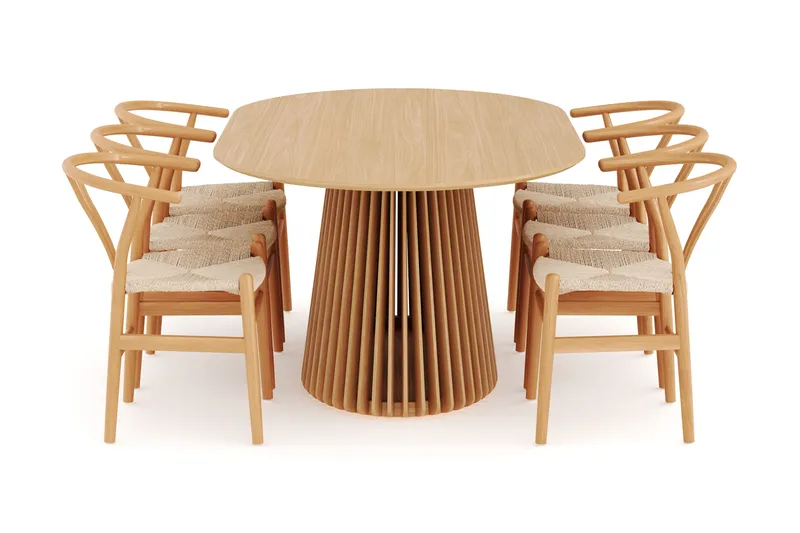 Peyra Matgruppe 200 cm Ovalt Eik med 6 Dastoori Spisestol - Natur - Møbler - Bord - Spisegruppe