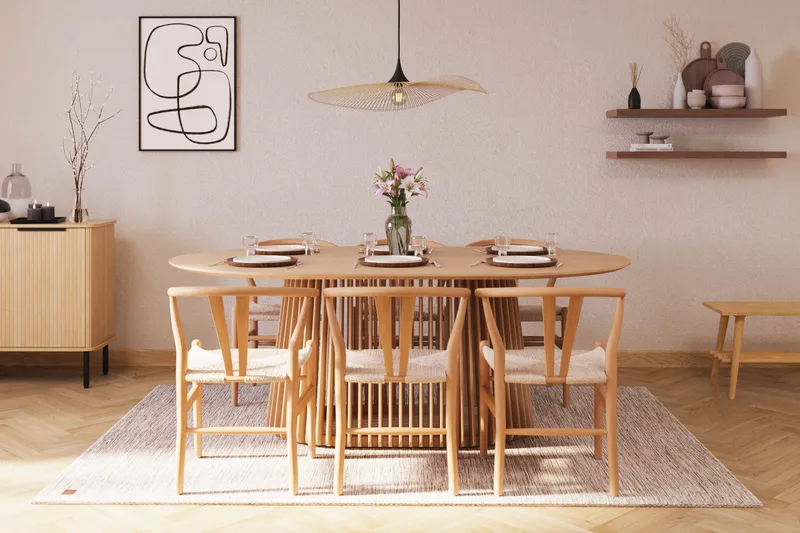 Peyra Matgruppe 200 cm Ovalt Eik med 6 Dastoori Spisestol - Natur - Møbler - Bord - Spisegruppe