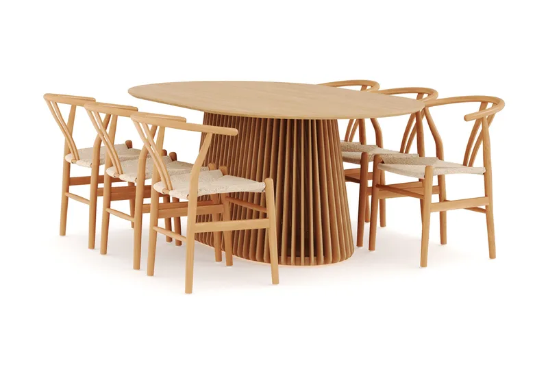 Peyra Matgruppe 200 cm Ovalt Eik med 6 Dastoori Spisestol, Natur