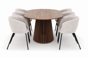 Peyra Ovalt Spisebord 200 cm med 6 Berit Stoler - Valnøtt - Møbler - Bord - Spisegruppe