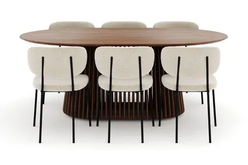 Peyra Ovalt Spisebord 200 cm med 6 Gemmiano Stoler - Valnøtt - Møbler - Bord - Spisegruppe