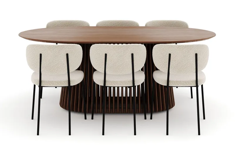 Peyra Ovalt Spisebord 200 cm med 6 Gemmiano Stoler - Valnøtt - Møbler - Bord - Spisegruppe