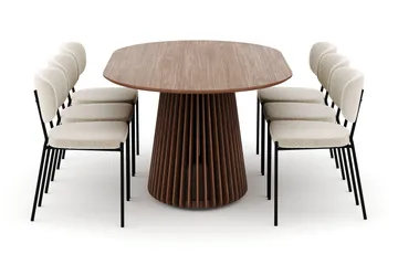 Peyra Ovalt Spisebord 200 cm med 6 Gemmiano Stoler - Valnøtt - Møbler - Bord - Spisegruppe