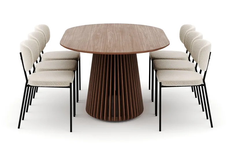 Peyra Ovalt Spisebord 200 cm med 6 Gemmiano Stoler - Valnøtt - Møbler - Bord - Spisegruppe