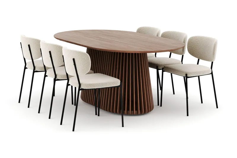 Peyra Ovalt Spisebord 200 cm med 6 Gemmiano Stoler, Valnøtt