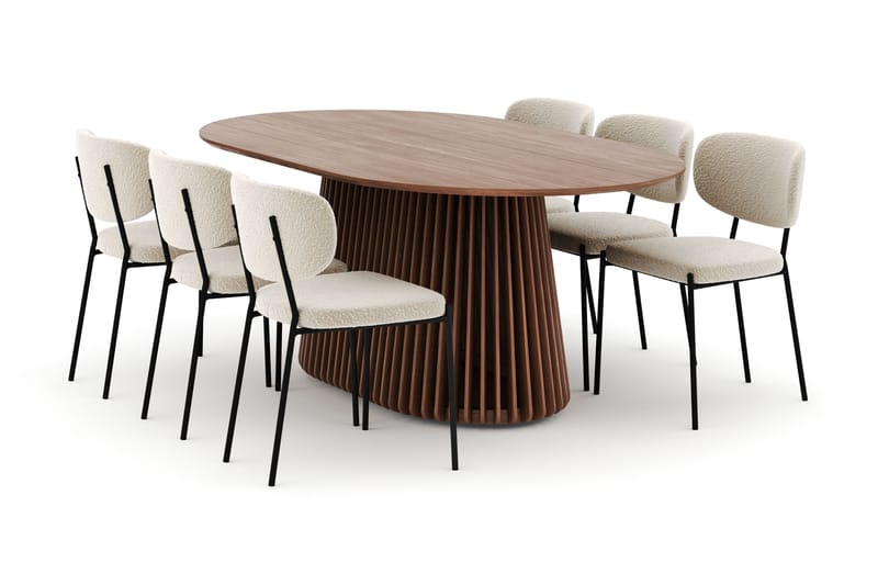 Peyra Ovalt Spisebord 200 cm med 6 Gemmiano Stoler - Valnøtt - Møbler - Bord - Spisegruppe
