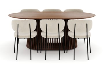 Peyra Ovalt Spisebord 200 cm med 6 Gemmiano Stoler - Valnøtt - Møbler - Bord - Spisegruppe
