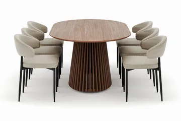 Peyra Ovalt Spisebord 200 cm med 6 Sawako Stoler - Valnøtt - Møbler - Bord - Spisegruppe