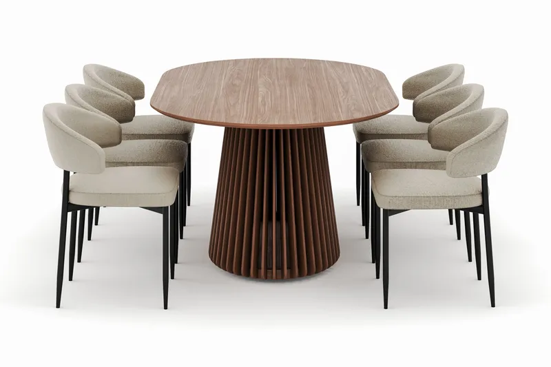 Peyra Ovalt Spisebord 200 cm med 6 Sawako Stoler - Valnøtt - Møbler - Bord - Spisegruppe