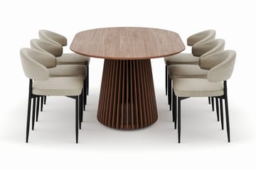 Peyra Ovalt Spisebord 200 cm med 6 Sawako Stoler - Valnøtt - Møbler - Bord - Spisegruppe