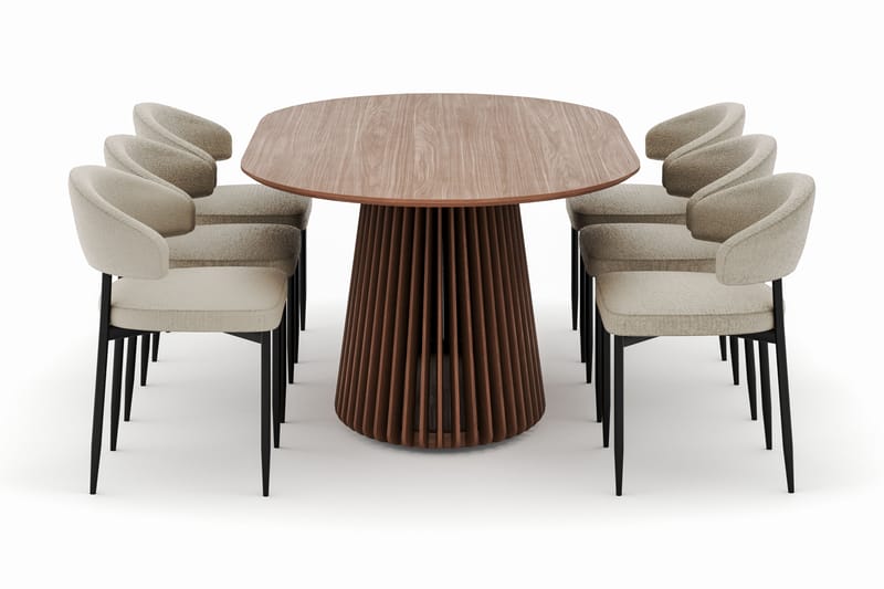Peyra Ovalt Spisebord 200 cm med 6 Sawako Stoler - Valnøtt - Møbler - Bord - Spisegruppe