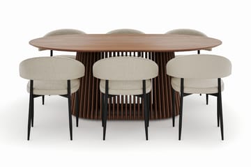 Peyra Ovalt Spisebord 200 cm med 6 Sawako Stoler - Valnøtt - Møbler - Bord - Spisegruppe