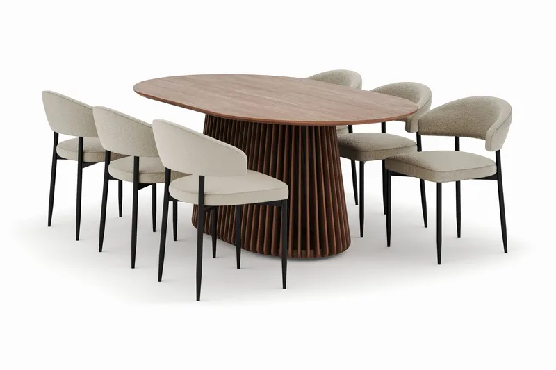 Peyra Ovalt Spisebord 200 cm med 6 Sawako Stoler, Valnøtt