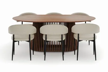 Peyra Ovalt Spisebord 200 cm med 6 Sawako Stoler - Valnøtt - Møbler - Bord - Spisegruppe