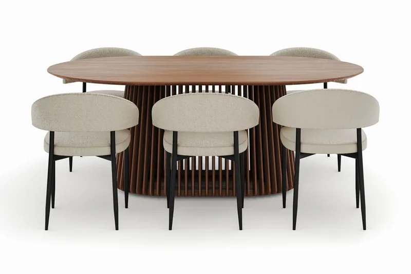 Peyra Ovalt Spisebord 200 cm med 6 Sawako Stoler - Valnøtt - Møbler - Bord - Spisegruppe