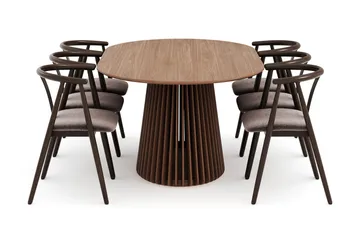 Peyra Ovalt Spisegruppe Massiv Valnøtt 200 cm med 6 Cytie Spisestoler med armlener - Valnøtt - Møbler - Bord - Spisegruppe