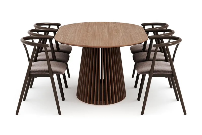 Peyra Ovalt Spisegruppe Massiv Valnøtt 200 cm med 6 Cytie Spisestoler med armlener - Valnøtt - Møbler - Bord - Spisegruppe