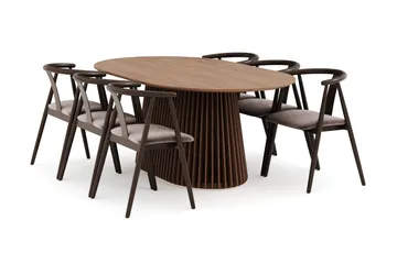 Peyra Ovalt Spisegruppe Massiv Valnøtt 200 cm med 6 Cytie Spisestoler med armlener - Valnøtt - Møbler - Bord - Spisegruppe