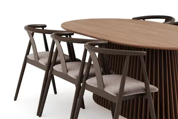 Peyra Ovalt Spisegruppe Massiv Valnøtt 200 cm med 6 Cytie Spisestoler med armlener - Valnøtt - Møbler - Bord - Spisegruppe