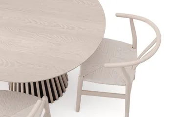 Peyra rund spisegruppe 110 cm – Spisebord med 4 Dastoori spisestoler i tre med hvitlasert eikeutseende - Hvit - Møbler - Bord - Spisegruppe