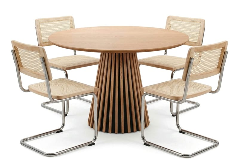 Peyra rund spisegruppe 110 cm eik med 4 Build spisestoler, Eik