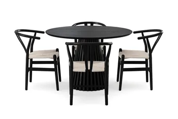 Peyra rund spisegruppe 110 cm svart med 4 Dastoori-spisestoler - Svart - Møbler - Bord - Spisegruppe