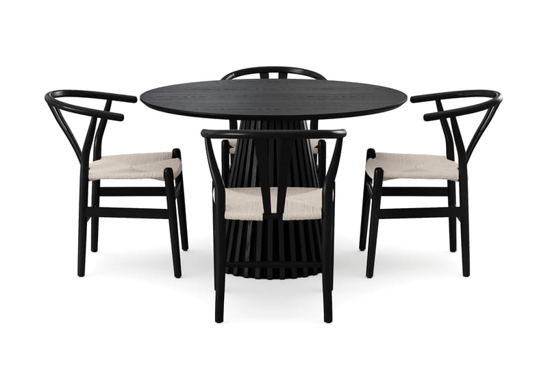 Peyra rund spisegruppe 110 cm svart med 4 Dastoori-spisestoler - Svart - Møbler - Bord - Spisegruppe