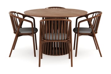 Peyra Rund Spisegruppe 120 cm med 4 Noira Spisestoler - Valnøtt - Møbler - Bord - Spisegruppe