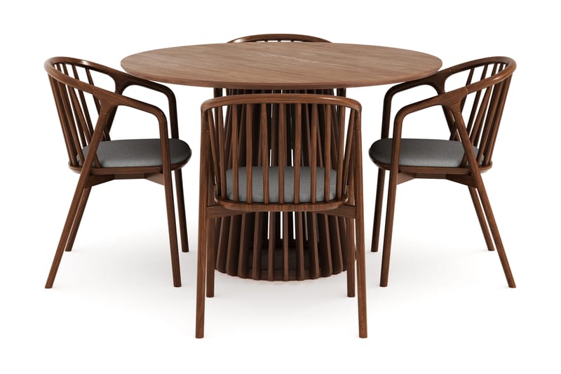 Peyra Rund Spisegruppe 120 cm med 4 Noira Spisestoler - Valnøtt - Møbler - Bord - Spisegruppe