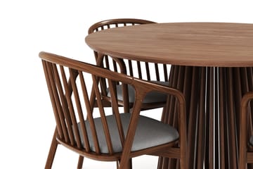 Peyra Rund Spisegruppe 120 cm med 4 Noira Spisestoler - Valnøtt - Møbler - Bord - Spisegruppe