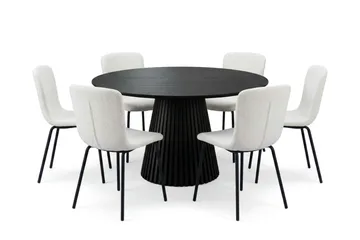 Peyra rund spisegruppe 130 cm svart med 6 Katy-spisestoler - Svart - Møbler - Bord - Spisegruppe