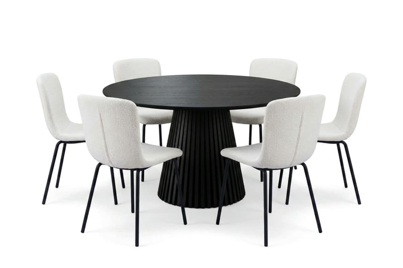 Peyra rund spisegruppe 130 cm svart med 6 Katy-spisestoler - Svart - Møbler - Bord - Spisegruppe