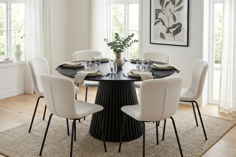 Peyra rund spisegruppe 130 cm svart med 6 Katy-spisestoler - Svart - Møbler - Bord - Spisegruppe