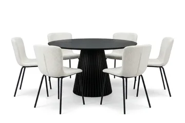 Peyra rund spisegruppe 130 cm svart med 6 Katy-spisestoler - Svart - Møbler - Bord - Spisegruppe