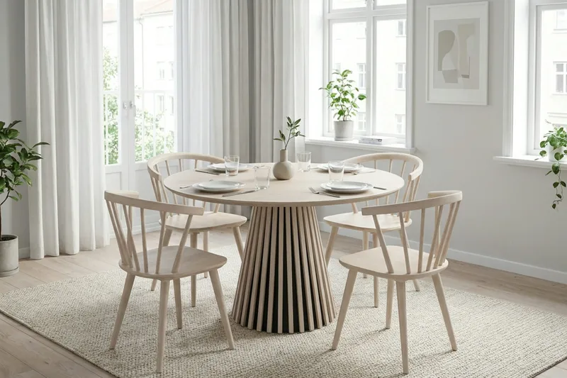 Peyra Rundt Spisebord 110 cm Finér - Hvitlasert - Møbler - Bord - Spisebord & kjøkkenbord