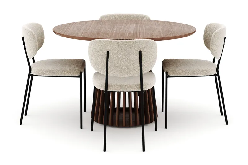 Peyra Rundt Spisebord 120 cm med 4 Gemmiano Stoler - Valnøtt - Møbler - Bord - Spisegruppe