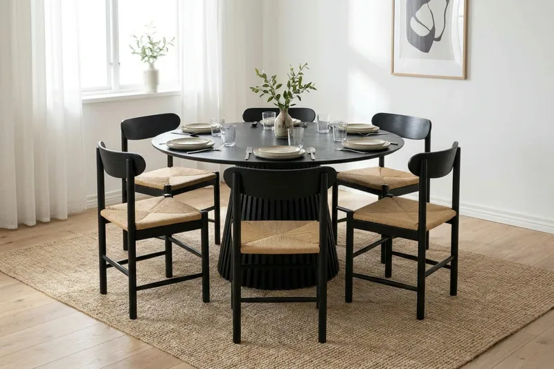 Peyra rundt spisebord 150 cm finér - Svart - Møbler - Bord - Spisebord & kjøkkenbord