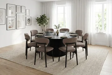 Peyra rundt spisebord 180 cm finér - Svart - Møbler - Bord - Spisebord & kjøkkenbord