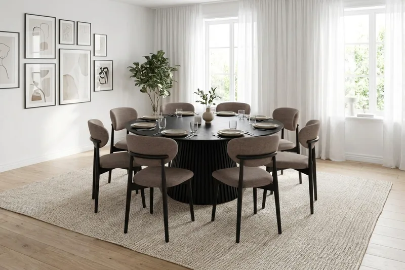 Peyra rundt spisebord 180 cm finér - Svart - Møbler - Bord - Spisebord & kjøkkenbord