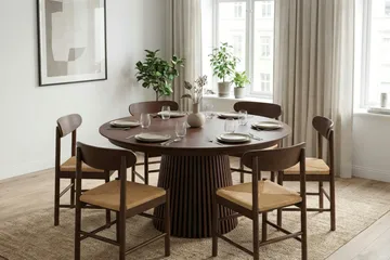 Peyra rundt uttrekkbart spisebord 140–240 cm finér - Valnøtt - Møbler - Bord - Spisebord & kjøkkenbord