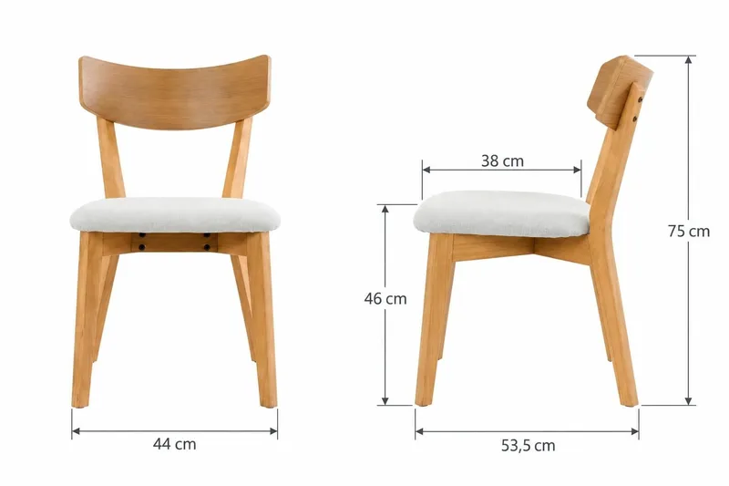 Peyra Rundt Uttrekkbart Spisegruppe 120-220 cm – Spisebord med 4 Amelia Spisestoler i Tre med Eikeutseende - Natur - Møbler - Bord - Spisegruppe